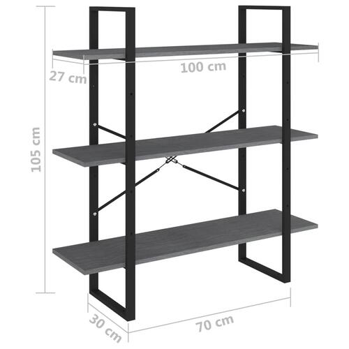 Bogreol med 3 hylder 100x30x105 cm massivt fyrretræ grå