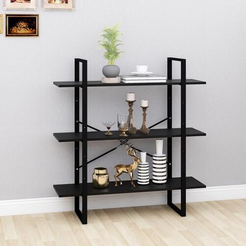 Bogreol med 3 hylder 100x30x105 cm massivt fyrretræ sort