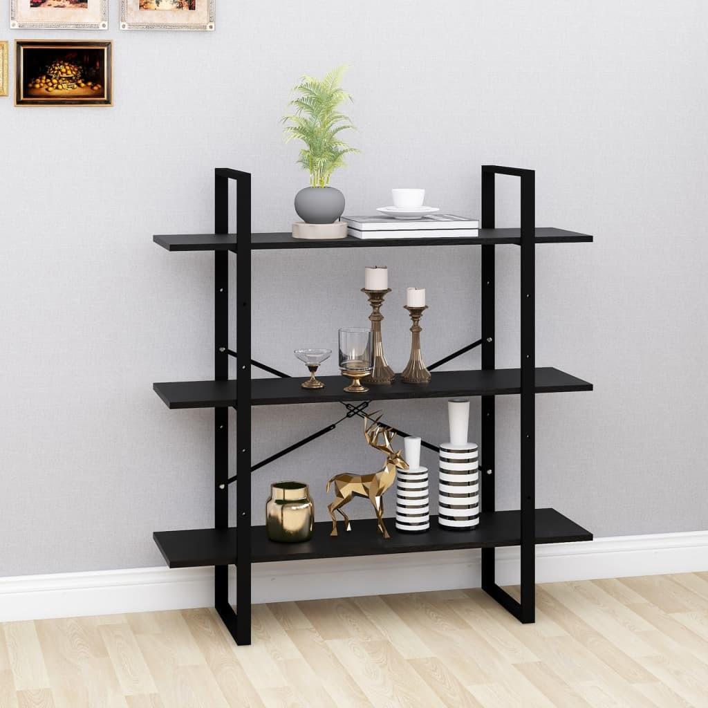 Bogreol med 3 hylder 100x30x105 cm massivt fyrretræ sort