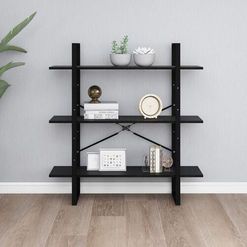 Bogreol med 3 hylder 100x30x105 cm massivt fyrretræ sort