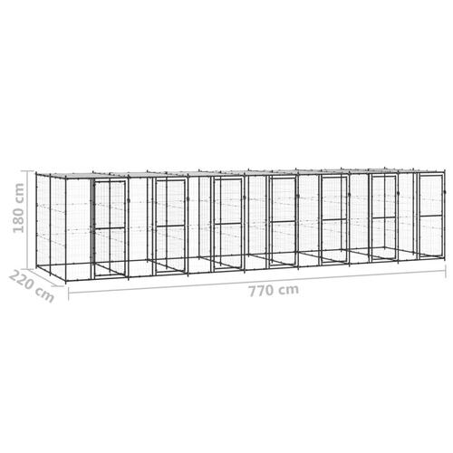 Udendørs hundebur med tag 16,94 m² stål