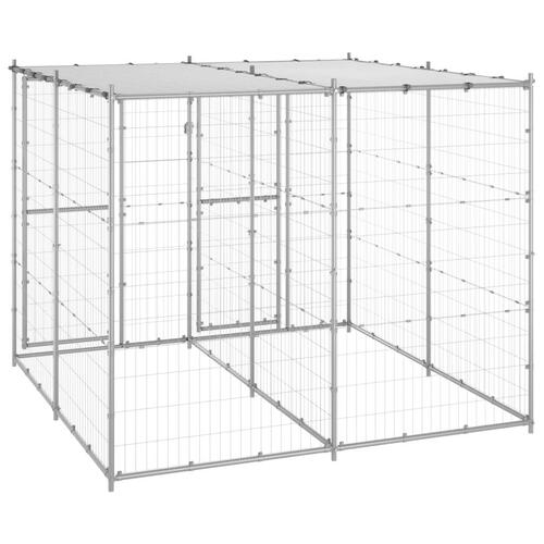 Udendørs hundebur med tag 4,84 m² galvaniseret stål