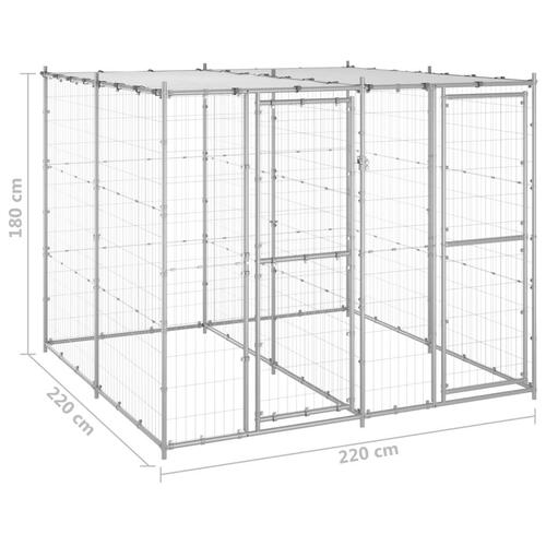 Udendørs hundebur med tag 4,84 m² galvaniseret stål