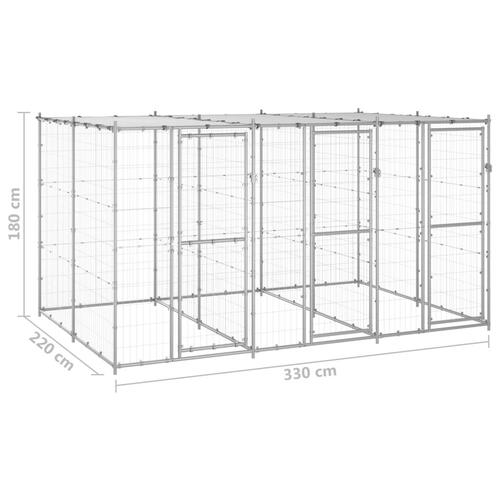 Udendørs hundebur med tag 7,26 m² galvaniseret stål