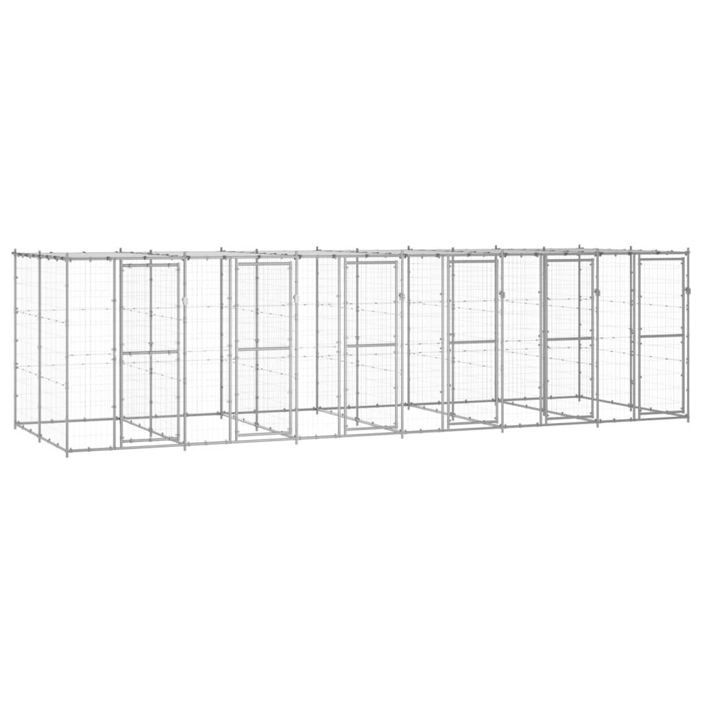 Udendørs hundebur med tag 14,52 m² galvaniseret stål