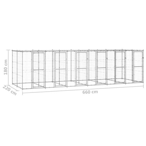Udendørs hundebur med tag 14,52 m² galvaniseret stål