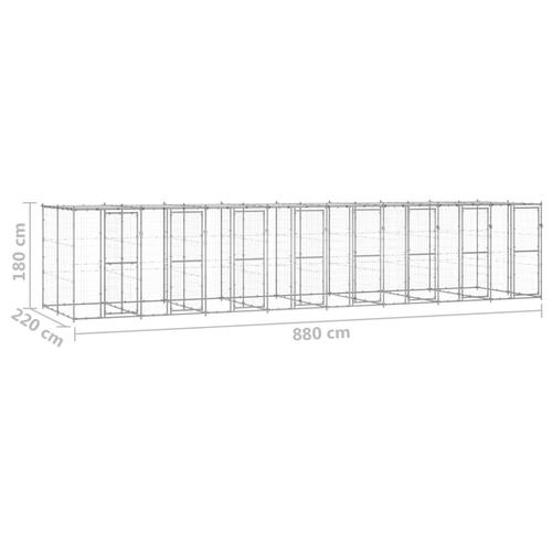 Udendørs hundebur med tag 19,36 m² galvaniseret stål