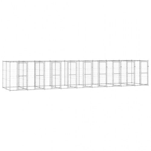 Udendørs hundebur/løbegård 21,78 m² - galvaniseret stål, sølv