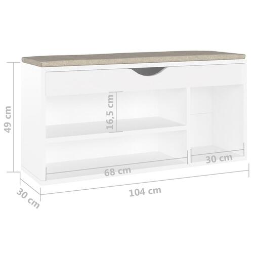 Skobænk med hynde 104x30x49 cm spånplade hvid