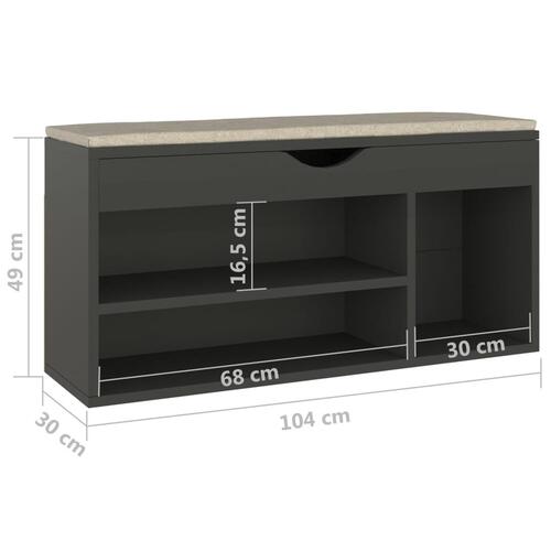 Skobænk med hynde 104x30x49 cm spånplade grå