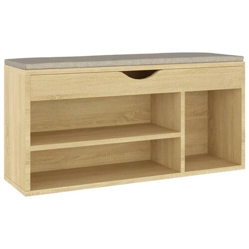 Skobænk med hynde 104x30x49 cm spånplade sonoma-eg