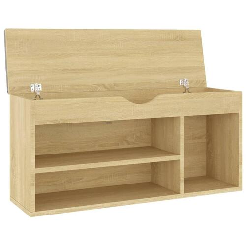 Skobænk med hynde 104x30x49 cm spånplade sonoma-eg