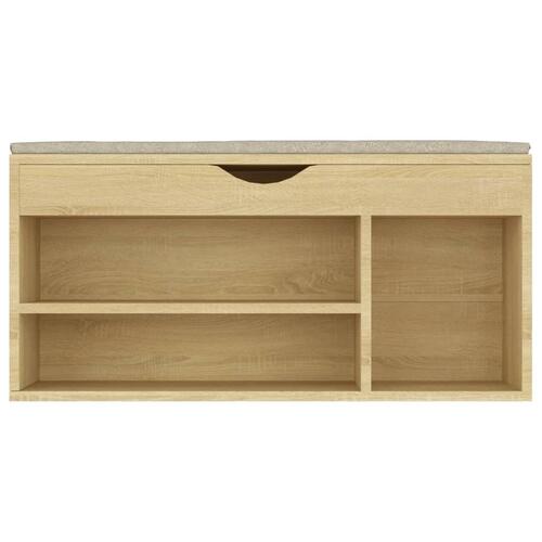 Skobænk med hynde 104x30x49 cm spånplade sonoma-eg