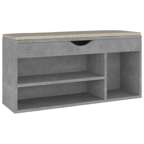 Skobænk med hynde 104x30x49 cm spånplade betongrå