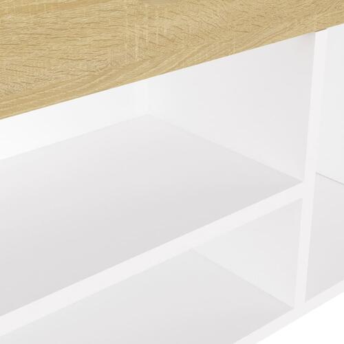 Skobænk med hynde 104x30x49 cm spånplade hvid og sonoma-eg