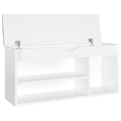 Skobænk med hynde 104x30x49 cm spånplade hvid højglans