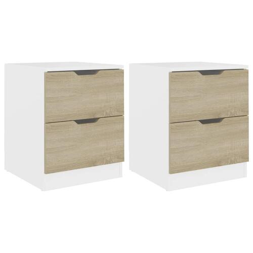 Sengeborde 2 stk. 40x40x50 cm spånplade hvid og sonoma-eg