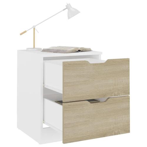 Sengeborde 2 stk. 40x40x50 cm spånplade hvid og sonoma-eg