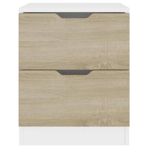 Sengeborde 2 stk. 40x40x50 cm spånplade hvid og sonoma-eg