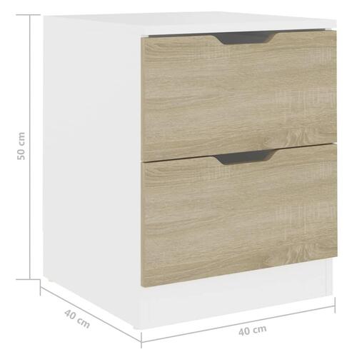 Sengeborde 2 stk. 40x40x50 cm spånplade hvid og sonoma-eg