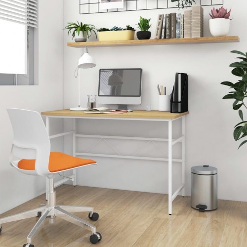Computerbord 105x55x72 cm MDF metal hvid og lys egetræsfarvet