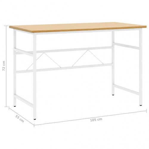 Computerbord 105x55x72 cm MDF metal hvid og lys egetræsfarvet