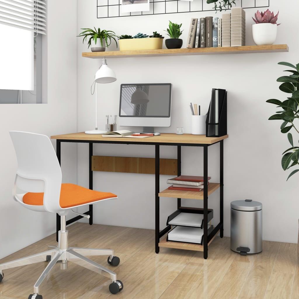 Computerbord 105x55x72 cm MDF metal sort og lys egetræsfarvet
