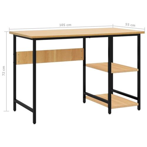 Computerbord 105x55x72 cm MDF metal sort og lys egetræsfarvet