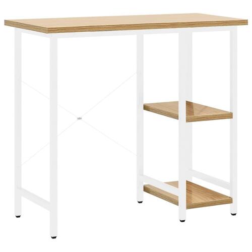 Computerbord 80x40x72 cm MDF og metal hvid og lys egetræsfarve