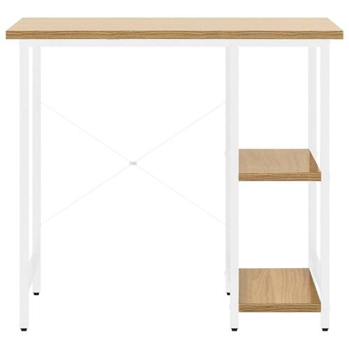 Computerbord 80x40x72 cm MDF og metal hvid og lys egetræsfarve
