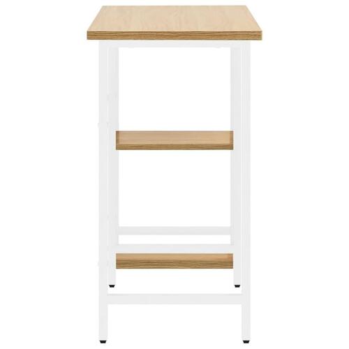 Computerbord 80x40x72 cm MDF og metal hvid og lys egetræsfarve