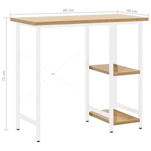 Computerbord 80x40x72 cm MDF og metal hvid og lys egetræsfarve