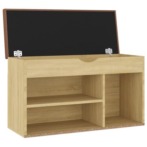 Skobænk med hynde 80x30x47 cm spånplade hvid og sonoma-eg