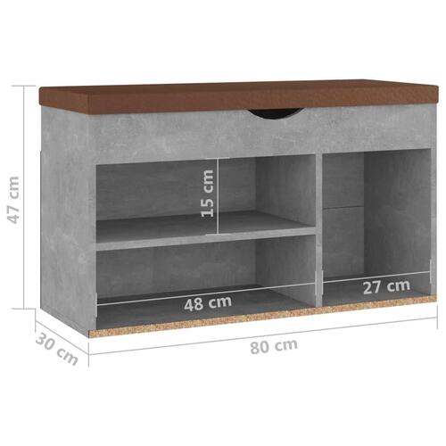 Skobænk med hynde 80x30x47 cm spånplade betongrå