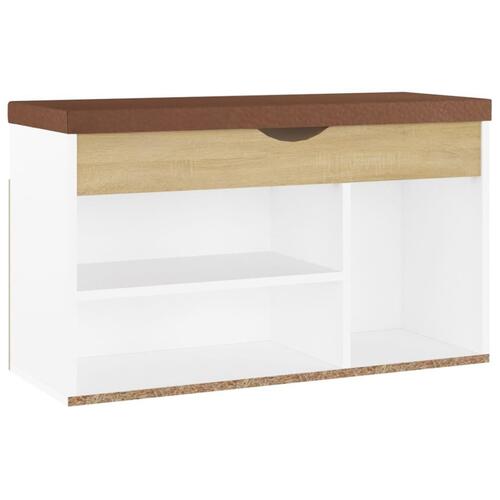 Skobænk med hynde 80x30x47 cm spånplade hvid og sonoma-eg