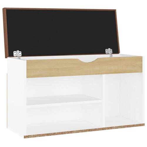 Skobænk med hynde 80x30x47 cm spånplade hvid og sonoma-eg