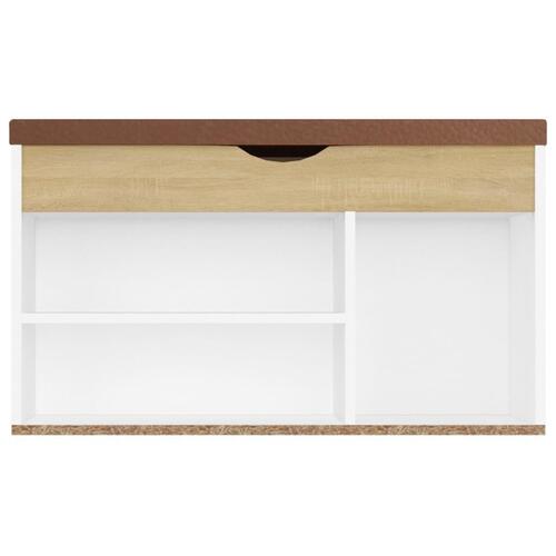 Skobænk med hynde 80x30x47 cm spånplade hvid og sonoma-eg