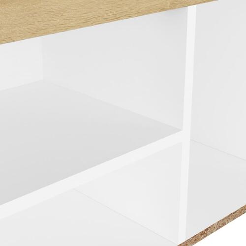 Skobænk med hynde 80x30x47 cm spånplade hvid og sonoma-eg