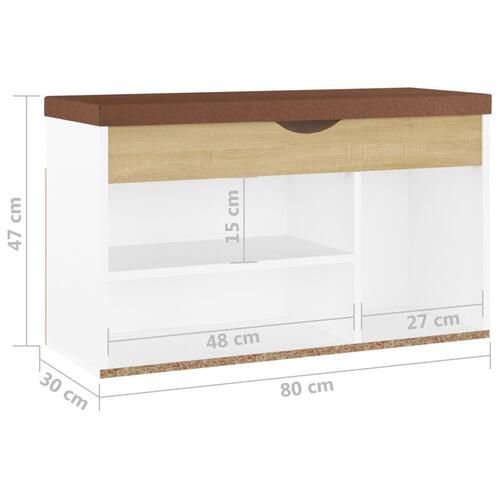 Skobænk med hynde 80x30x47 cm spånplade hvid og sonoma-eg