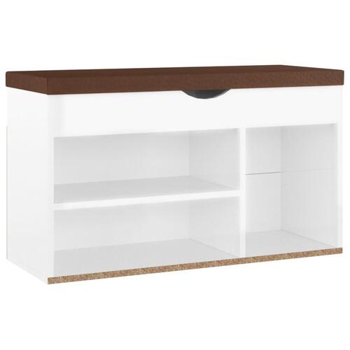 Skobænk med hynde 80x30x47 cm spånplade hvid højglans
