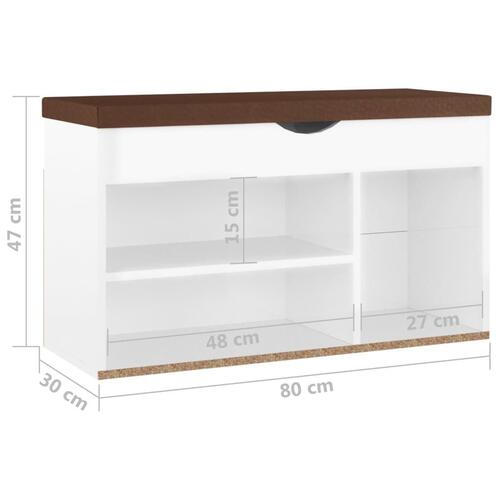 Skobænk med hynde 80x30x47 cm spånplade hvid højglans