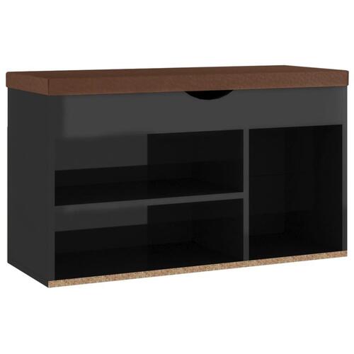 Skobænk med hynde 80x30x47 cm spånplade sort højglans