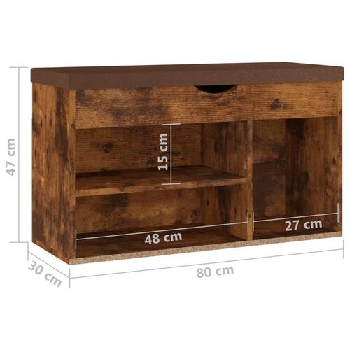 Skobænk med hynde 80x30x47 cm spånplade røget egetræsfarve