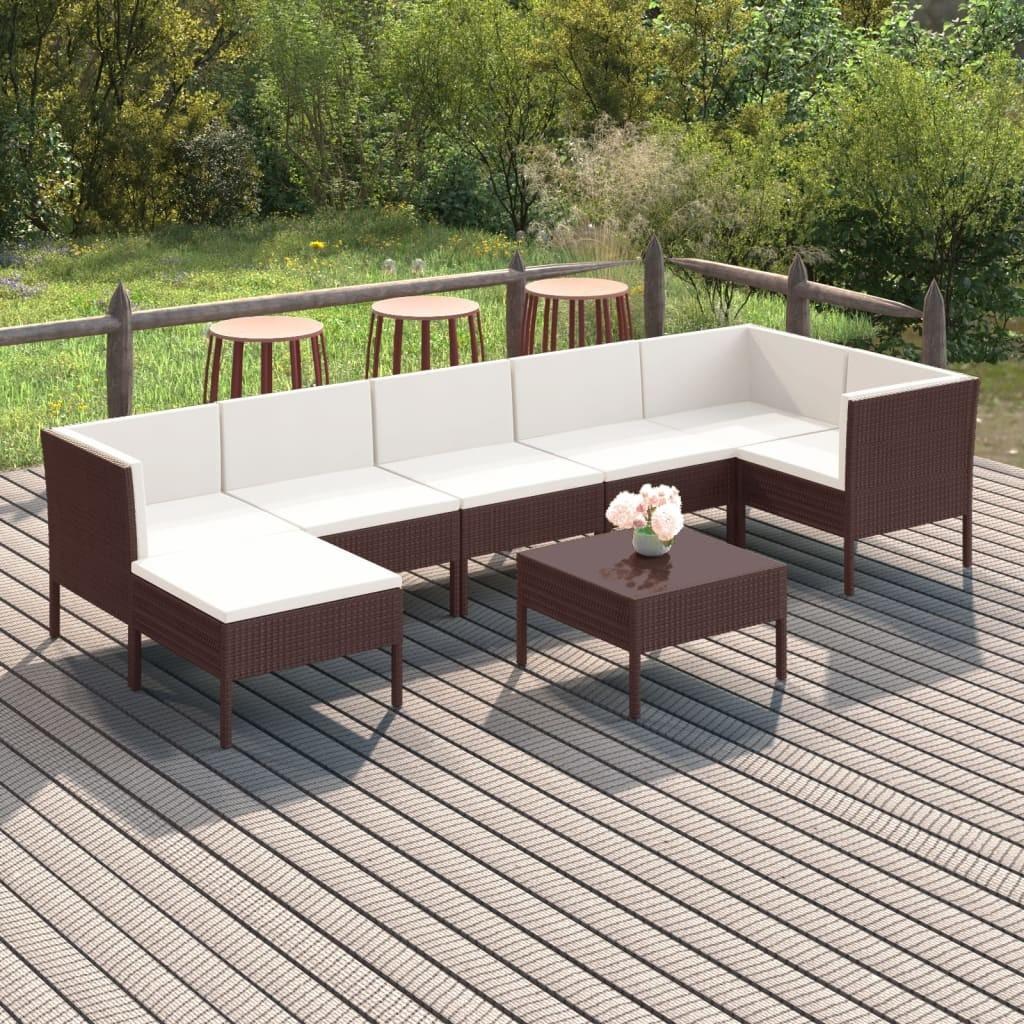 Loungesæt til haven 8 dele med hynder polyrattan brun