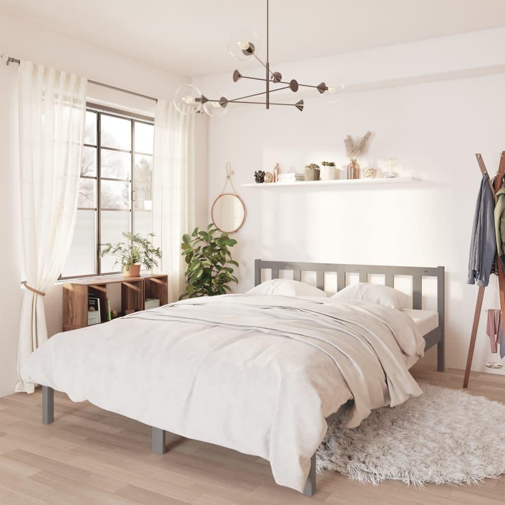 Sengestel 135x190 cm Double massivt fyrretræ grå