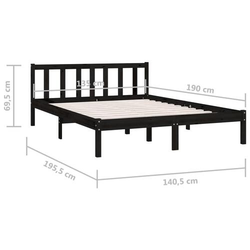 Sengeramme 135x190 cm Double massivt fyrretræ sort