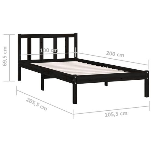 Sengestel 100x200 cm massivt fyrretræ sort