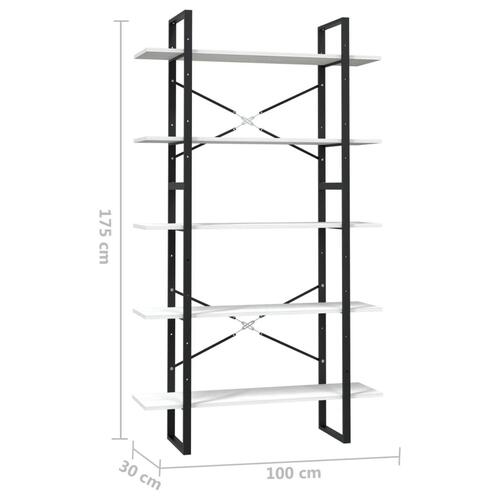 Bogreol med 5 hylder 100x30x175 cm massivt fyrretræ hvid