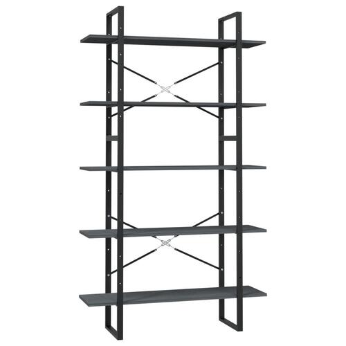 Bogreol med 5 hylder 100x30x175 cm massivt fyrretræ grå