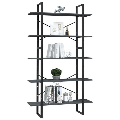 Bogreol med 5 hylder 100x30x175 cm massivt fyrretræ grå
